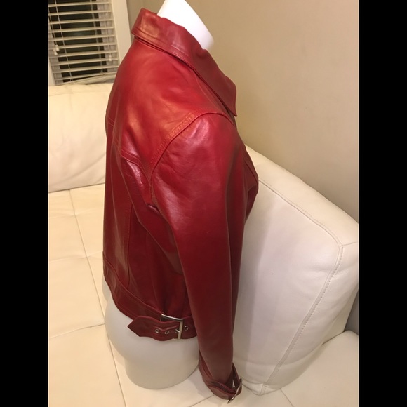 NEW Caslon Red Leather Bomber Style Jacket size Medium Petite - Picture 4 of 9